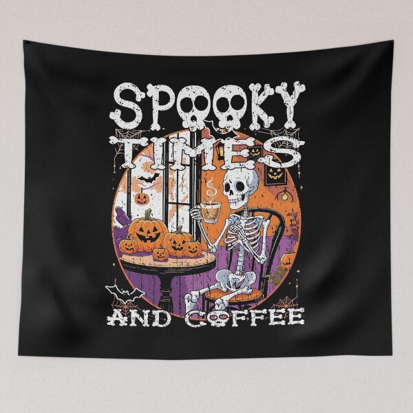 Item preview, SPOOKY TIMES AND COFFEE coffee loving skeleton having morning coffee in Halloween morning designed and sold by Jt41.