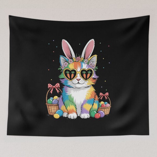 Item preview, Cat Bunny Ears Eggs Wearing Carrot Glasses Funny Easter Day designed and sold by BakeryDozen.
