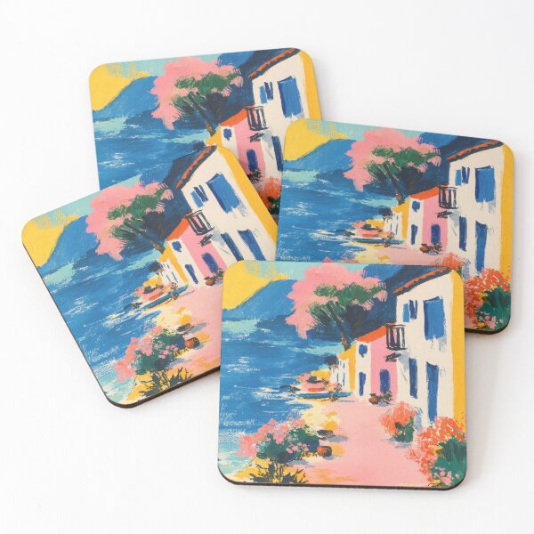 Item preview, Colorful coastal houses in Greece designed and sold by ArtHouseNiklas.
