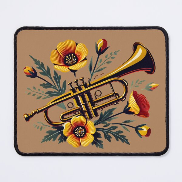 Item preview, Floral Trumpet – Vintage Brass Instrument with Blooms designed and sold by FrictionMaxxing.