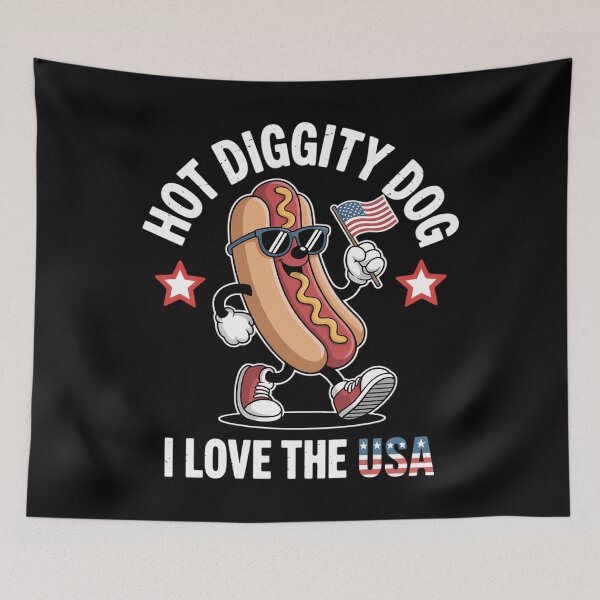 Item preview, Hot Diggity Dog I Love The USA American Flag Hot Dog Patriot designed and sold by tearbytea.