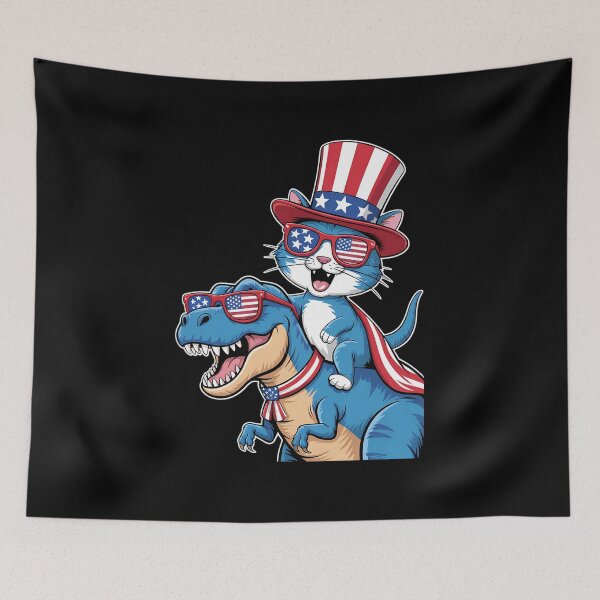 Item preview, Cat Riding Dinosaur Independence Day Happy Fourth Of July designed and sold by BakeryDozen.