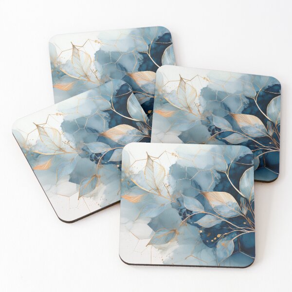 Item preview, Navy blue leafy watercolor botanical painting with gold accents, delicate pastel colors, minimalist abstract watercolor, modern watercolor  designed and sold by navitalidesign.