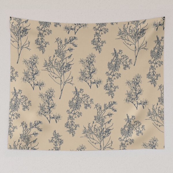 Item preview, Botanical Cottage Floral Pattern in Beige and Navy Blue designed and sold by kierkegaard.