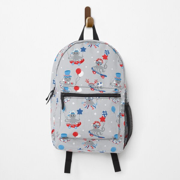 Item preview, Red White and Blue Skater Octopus Gray designed and sold by SamAnnDesigns.