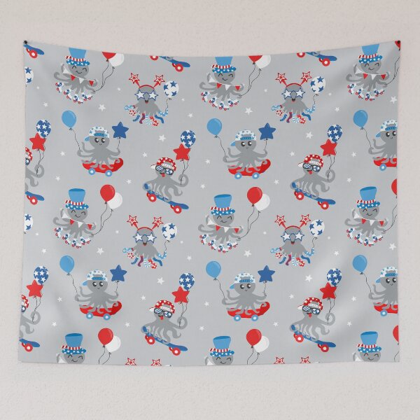 Item preview, Red White and Blue Skater Octopus Gray designed and sold by SamAnnDesigns.