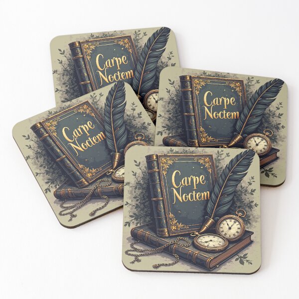 Item preview, Carpe Noctem: Vintage Study Scene in Moody Browns & Gold. latin phrase designed and sold by WelSol.