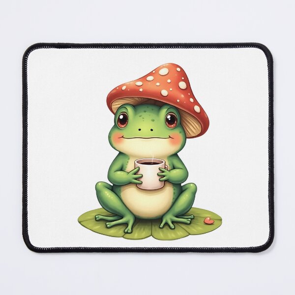 Item preview, Funny Frog with Mushroom Hat Drinking Coffee – Cute Forest Animal designed and sold by PnrArtDesign.