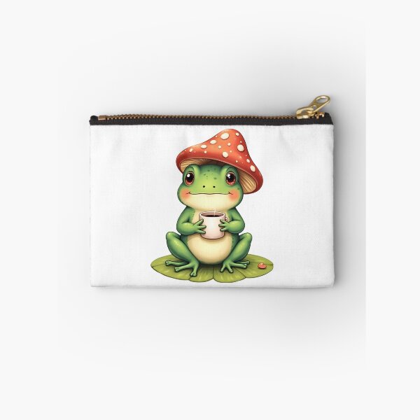 Item preview, Funny Frog with Mushroom Hat Drinking Coffee – Cute Forest Animal designed and sold by PnrArtDesign.