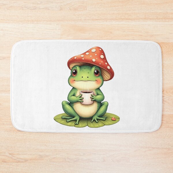 Item preview, Funny Frog with Mushroom Hat Drinking Coffee – Cute Forest Animal designed and sold by PnrArtDesign.
