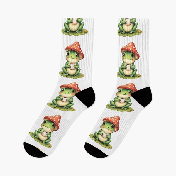 Item preview, Funny Frog with Mushroom Hat Drinking Coffee – Cute Forest Animal designed and sold by PnrArtDesign.