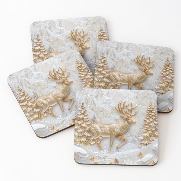 Item preview, Majestic golden deer in the snowy forest designed and sold by MargaretWiktor.