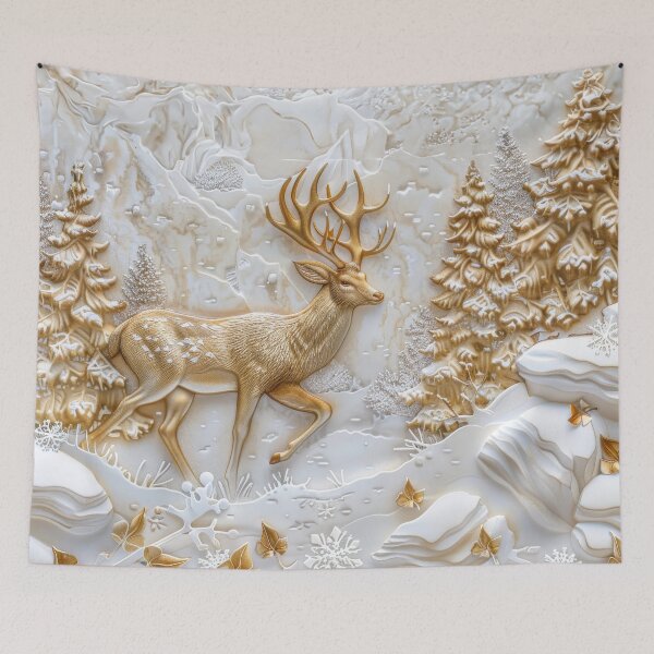 Item preview, Majestic golden deer in the snowy forest designed and sold by MargaretWiktor.