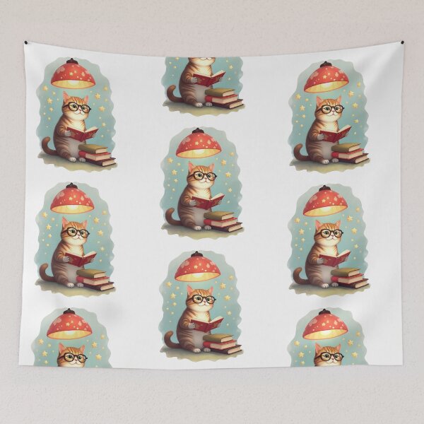 Item preview, Whimsical Orange Cat Reading a Book – Cute Cozy Illustration designed and sold by PnrArtDesign.