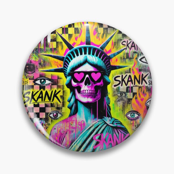 Item preview, Neon Graffiti Pop Art Statue of Liberty with Skull Face, Urban Street Art Aesthetic Featuring Flames, Butterflies, Pink Heart, and Provocative Tags in Psychedelic Colors designed and sold by Negative Vibes Only.