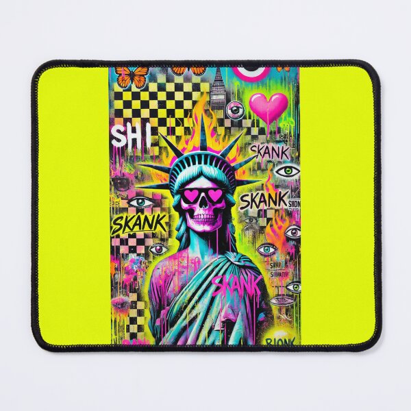 Item preview, Neon Graffiti Pop Art Statue of Liberty with Skull Face, Urban Street Art Aesthetic Featuring Flames, Butterflies, Pink Heart, and Provocative Tags in Psychedelic Colors designed and sold by Negative Vibes Only.