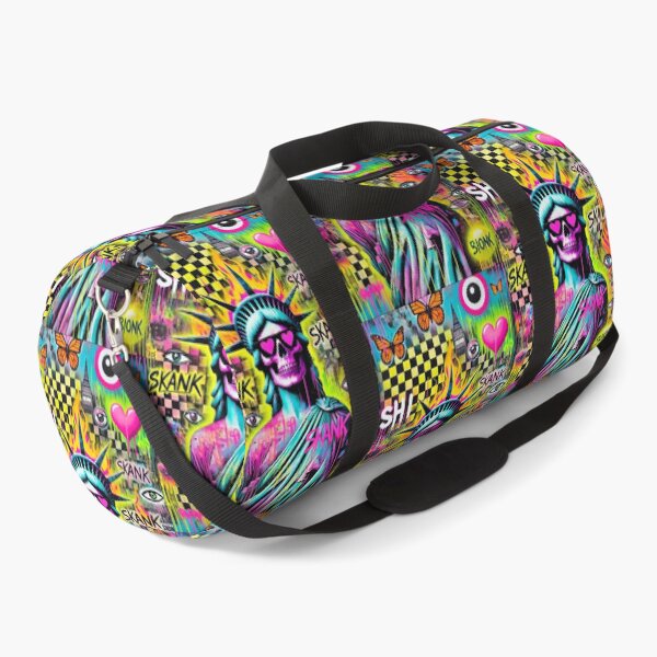 Item preview, Neon Graffiti Pop Art Statue of Liberty with Skull Face, Urban Street Art Aesthetic Featuring Flames, Butterflies, Pink Heart, and Provocative Tags in Psychedelic Colors designed and sold by Negative Vibes Only.