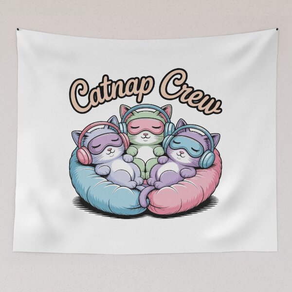 Item preview, three pastel cartoon cats with text 'Catnap Crew' designed and sold by Nimkaew.