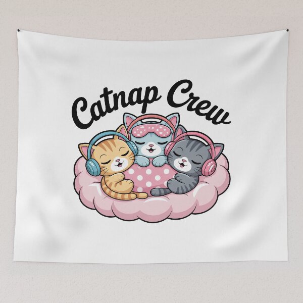 Item preview, three pastel cartoon cats with text 'Catnap Crew' designed and sold by Nimkaew.