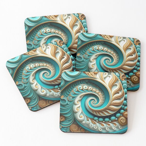 Item preview, Turquoise and Gold Abstract Fibonacci Art 7 designed and sold by Vicky Brago-Mitchell®.