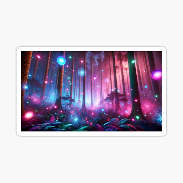 Item preview, Psychedelic Surreal Forest with Glowing Orbs – Dreamy Neon Fantasy Landscape designed and sold by PebsPebs.