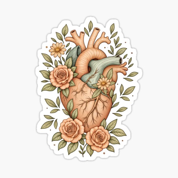 Item preview,  Anantomy Heart watercolor, roses floral human heart illustration art, flowers, roses, butterflies and floral anatomy art designed and sold by Collagedream.