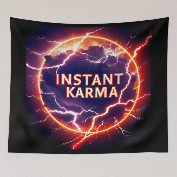 Item preview, Motivational Spiritual Of a red fire  lightning storm with the big phrase "INSTANT KARMA!" in the centre Inside a circle. designed and sold by Giulivo Store Graphic.