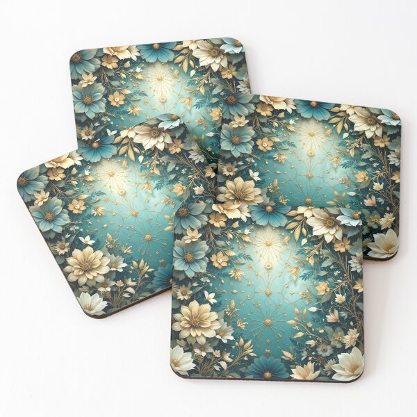 Item preview, Lush Teal and Cream Floral Pattern with Gold Accents designed and sold by semenol.