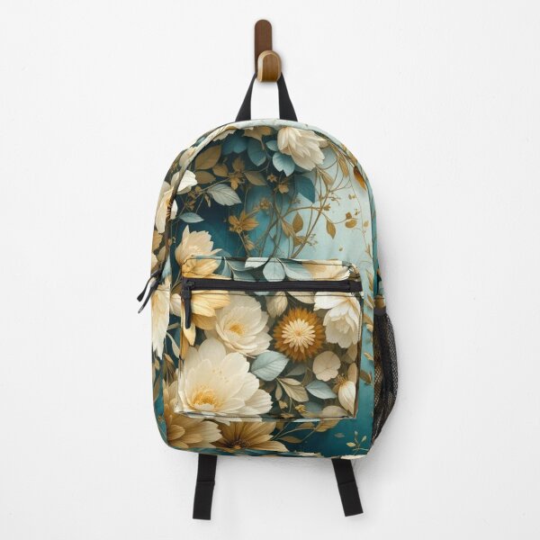Item preview, Intricate White and Gold Floral Pattern on Turquoise Background designed and sold by semenol.