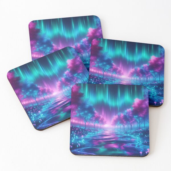 Item preview, Neon Serenity – Glowing Aurora Forest designed and sold by RushPrints88.