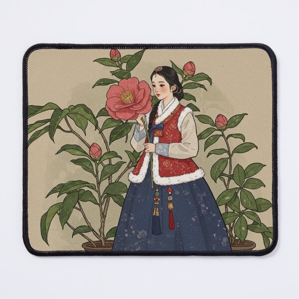 Item preview, The Camellia Maiden – Korean Girl in Winter Hanbok designed and sold by Pasteltone.