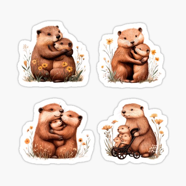 Aperçu de l'œuvre Câlin familial de loutres mignonnes créée et vendue par LizaRancel.