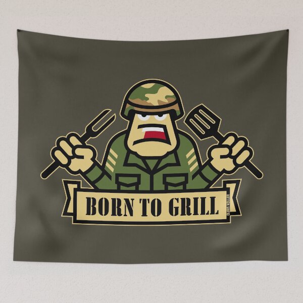 Item preview, Born To Grill (Grilling / BBQ / Barbecue / Army / Outline) designed and sold by Roderix.