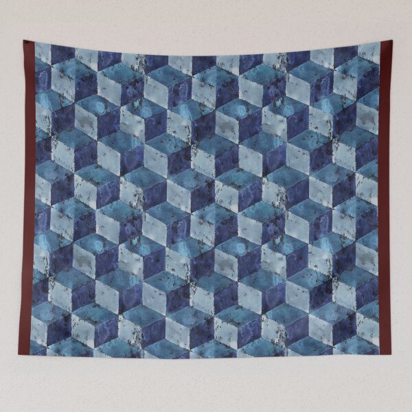 Item preview, watercolor cubes handmade blue designed and sold by Alessandro Remo Mazzoni Remotextiles.