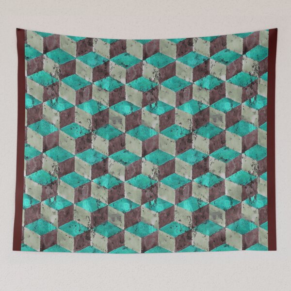 Item preview,  watercolor cubes handmade green brown designed and sold by Alessandro Remo Mazzoni Remotextiles.