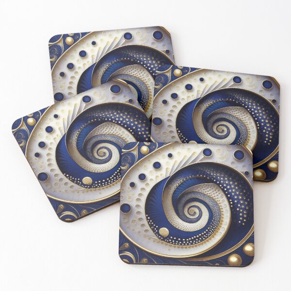 Item preview, Blue White Gold Abstract Fibonacci Art 5 designed and sold by Vicky Brago-Mitchell®.