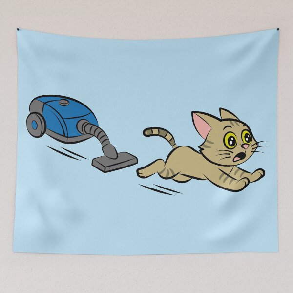 Item preview, Funny Cartoon Cat Running from Vacuum Cleaner designed and sold by fishdesigns.