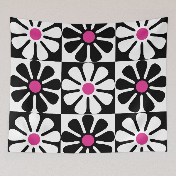 Item preview, 60's Retro Big Flowers in Black, White and Pink designed and sold by MellowCat.