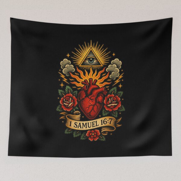 Item preview, 1 Samuel 16:7 Tattoo Style Christian Design – God Looks at the Heart designed and sold by FollowTheLeader.