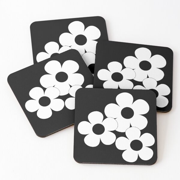 Item preview, 60's Flower Power Pop Flowers White Flowers on Black designed and sold by MellowCat.