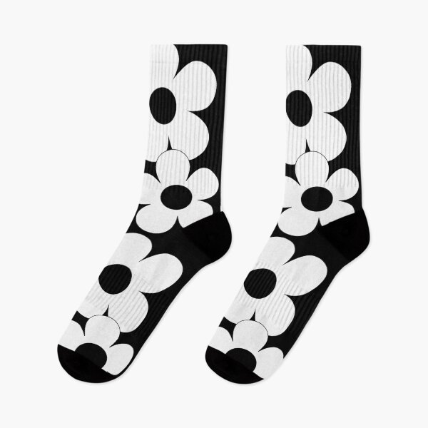 Item preview, 60's Flower Power Pop Flowers White Flowers on Black designed and sold by MellowCat.