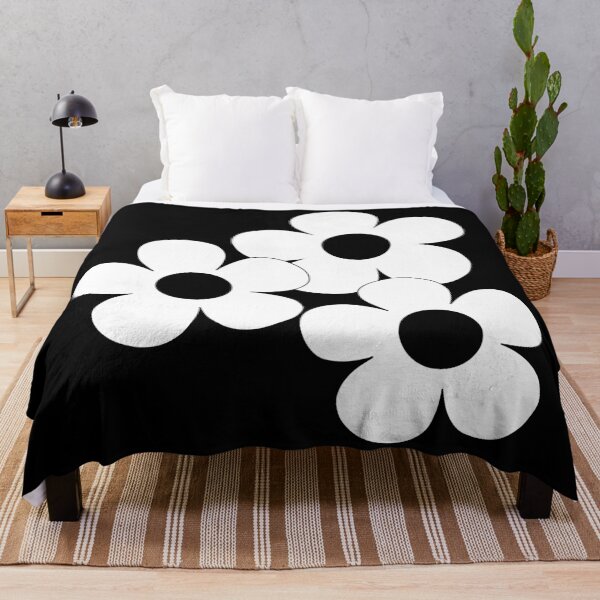 Item preview, 60's Flower Power Pop Flowers White Flowers on Black designed and sold by MellowCat.