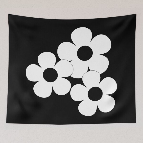 Item preview, 60's Flower Power Pop Flowers White Flowers on Black designed and sold by MellowCat.