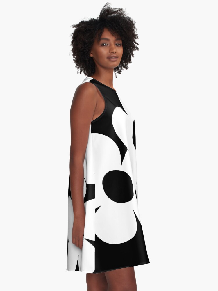 Thumbnail 2 of 4, A-Line Dress, 60's Flower Power Pop Flowers White Flowers on Black designed and sold by MellowCat.
