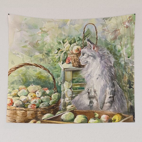 Item preview, Cat and apple harvest. designed and sold by Elena Reutova.