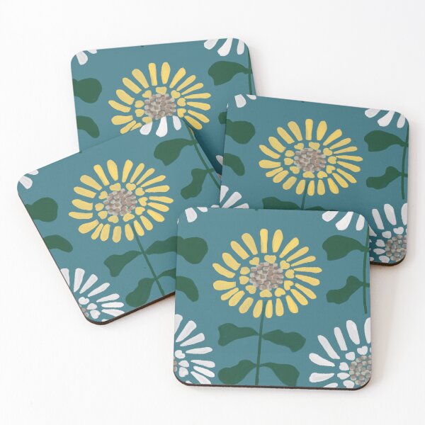 Item preview, White and Yellow Sunflower Block Print designed and sold by RepeatCandy.