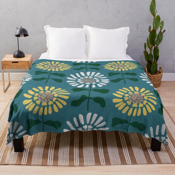 Item preview, White and Yellow Sunflower Block Print designed and sold by RepeatCandy.