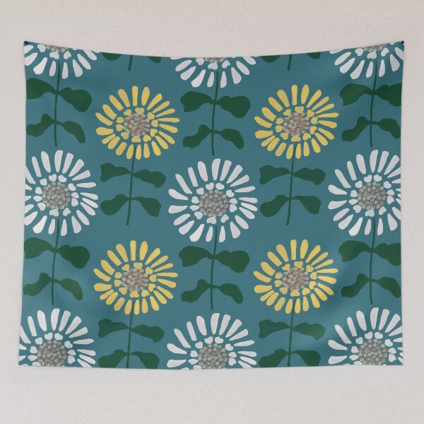 Item preview, White and Yellow Sunflower Block Print designed and sold by RepeatCandy.