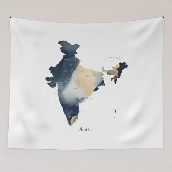Item preview, India Watercolor Map with Major Cities designed and sold by CartoPrints.
