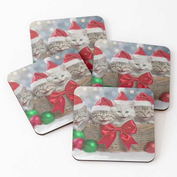 Item preview, Christmas Happy Holidays with a Basket of Cute Smiling Kittens and Ornaments Darling designed and sold by Stephanie Laird.